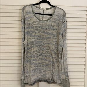 We The Free Oversized Green and Gray Patterned Long Sleeve Top